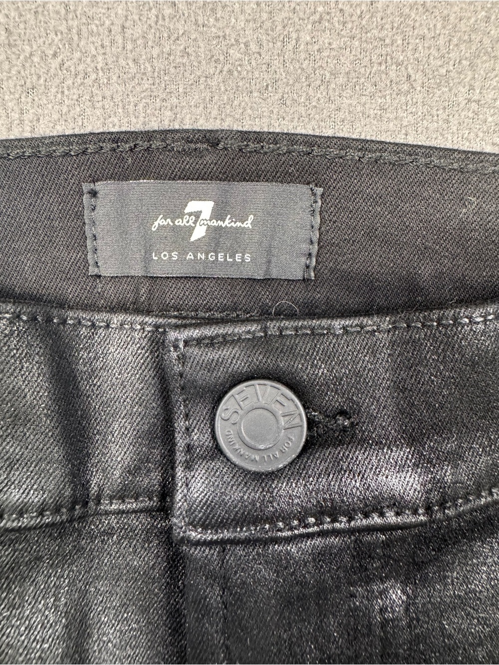 7 For All Mankind Coated High Waist Cropped Straight Black Jeans Matte Sheen, 32 - Picture 16 of 16